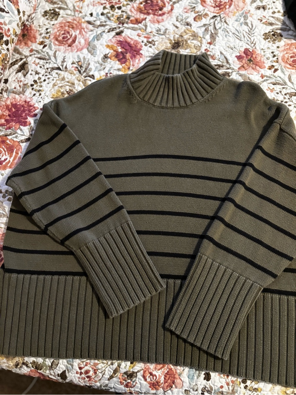 GAP Olive and Black Striped Turtleneck Sweater